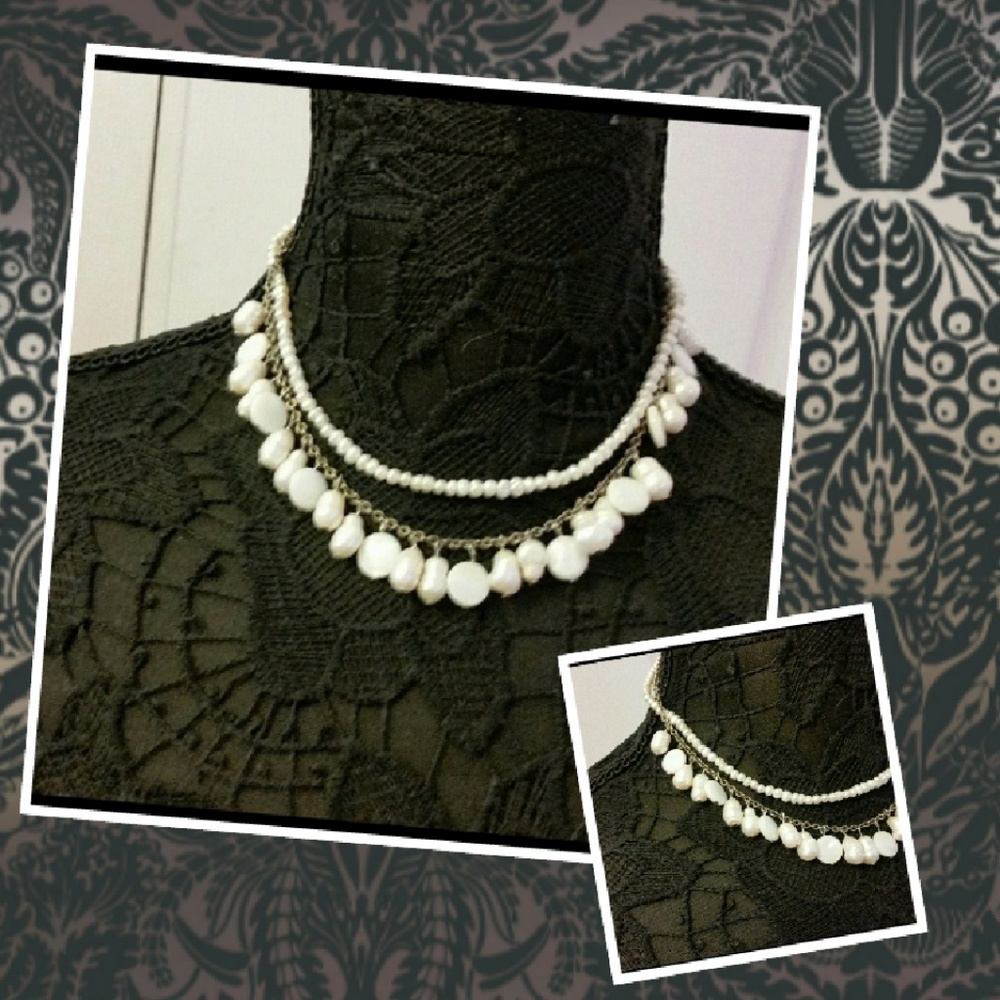 Faux Pearl double chain necklace